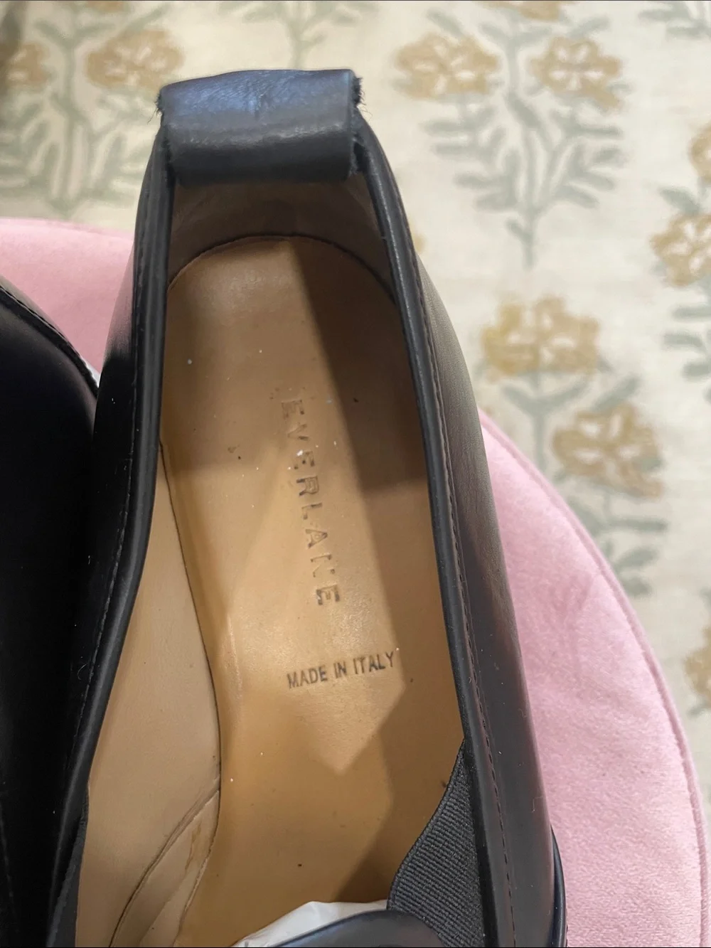Everlane Black Leather Slip-On Loafers with Cream Platform Sole